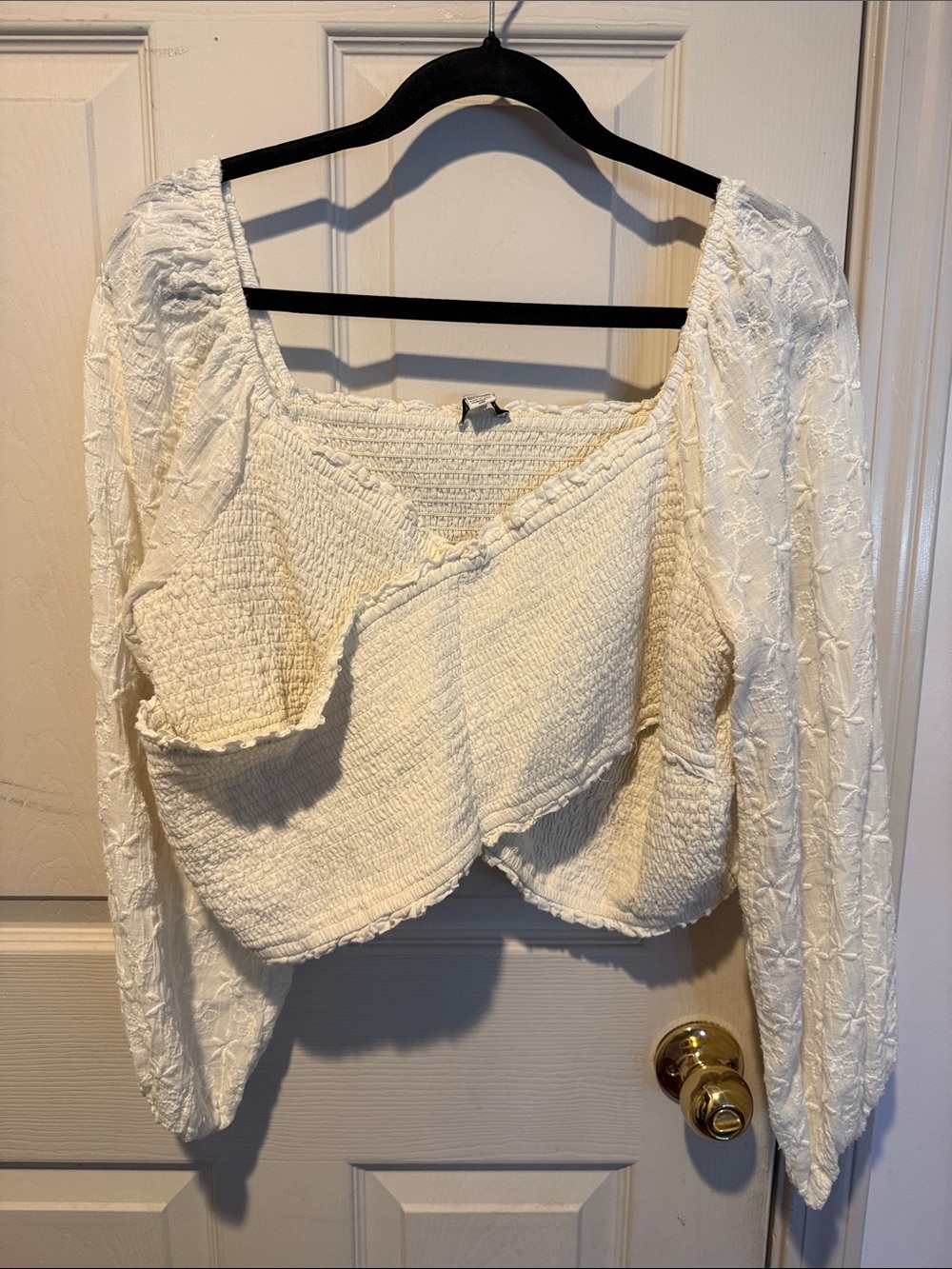 American Eagle Outfitters Cream Textured Wrap Peasant Blouse